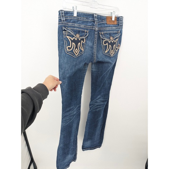 Mek Denim Slim Boot Jeans Women 29x36 Blue Stretch Dark Wash Embroidered Western - Picture 4 of 11